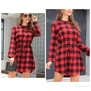 Kate Kasin Roll Up Sleeve Buffalo Plaid Shirt Dress Size L